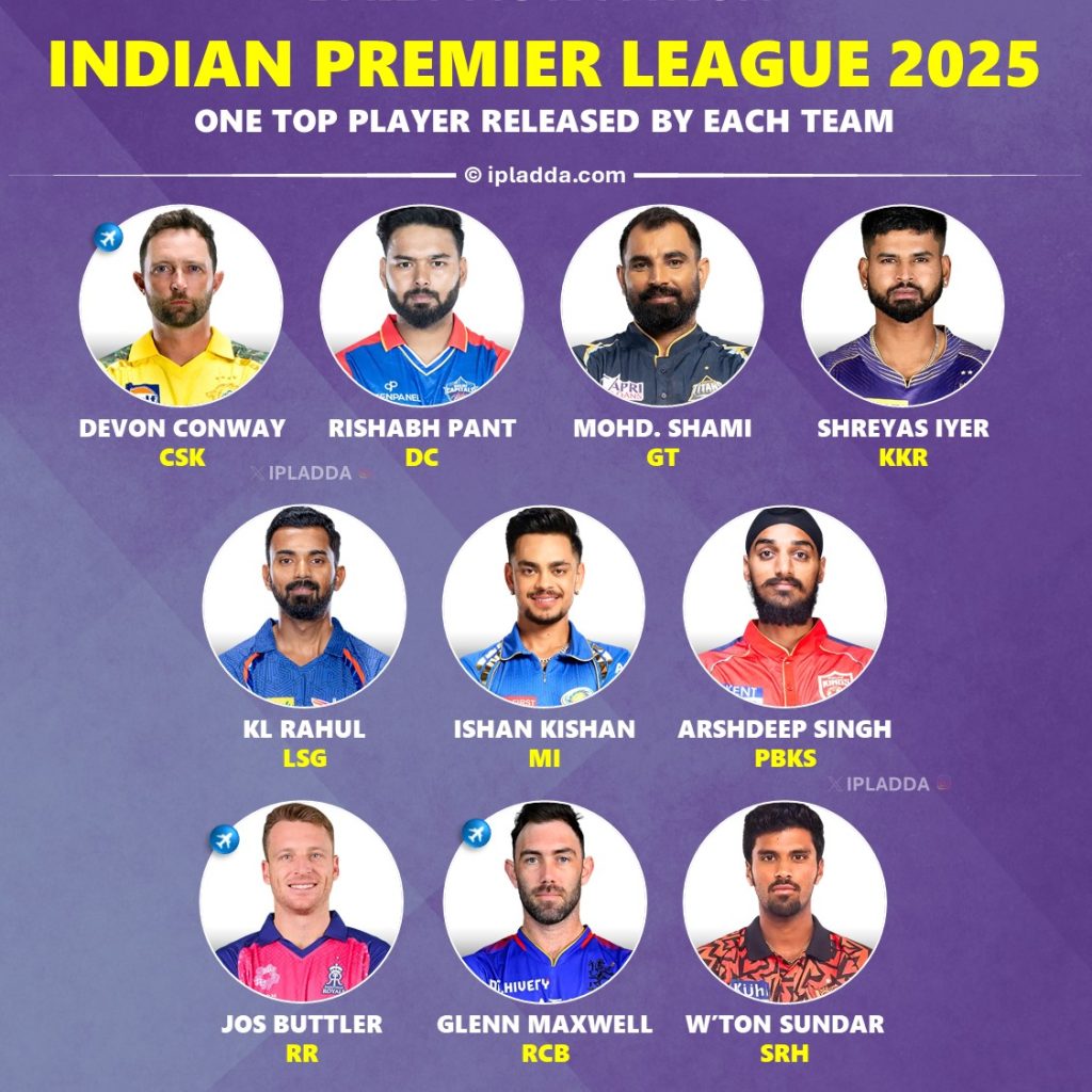 IPL 2025 One Solid Player Released by Each Team in Auction