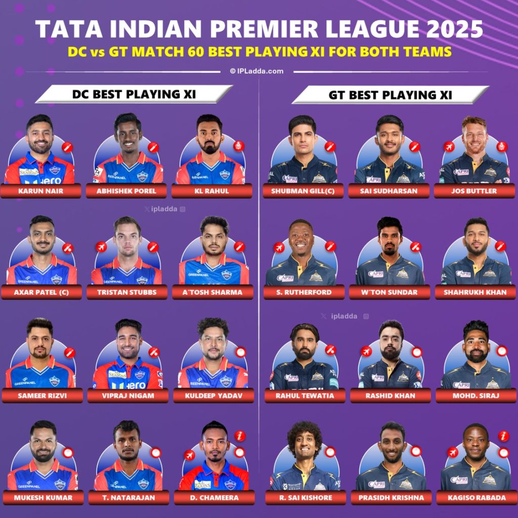 IPL 2025 Delhi Capitals vs Gujarat Titans Match 60 Best Playing 11