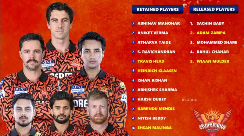 IPL 2026 Sunrisers Hyderabad (SRH) Released Players List and Best Auction Strategy