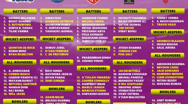 IPL 2026 All Team Squad and Updated Players List After Auction